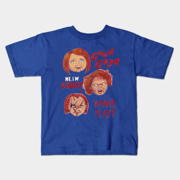 Chucky Doll Faces Kids T-Shirt by tesiamarieart